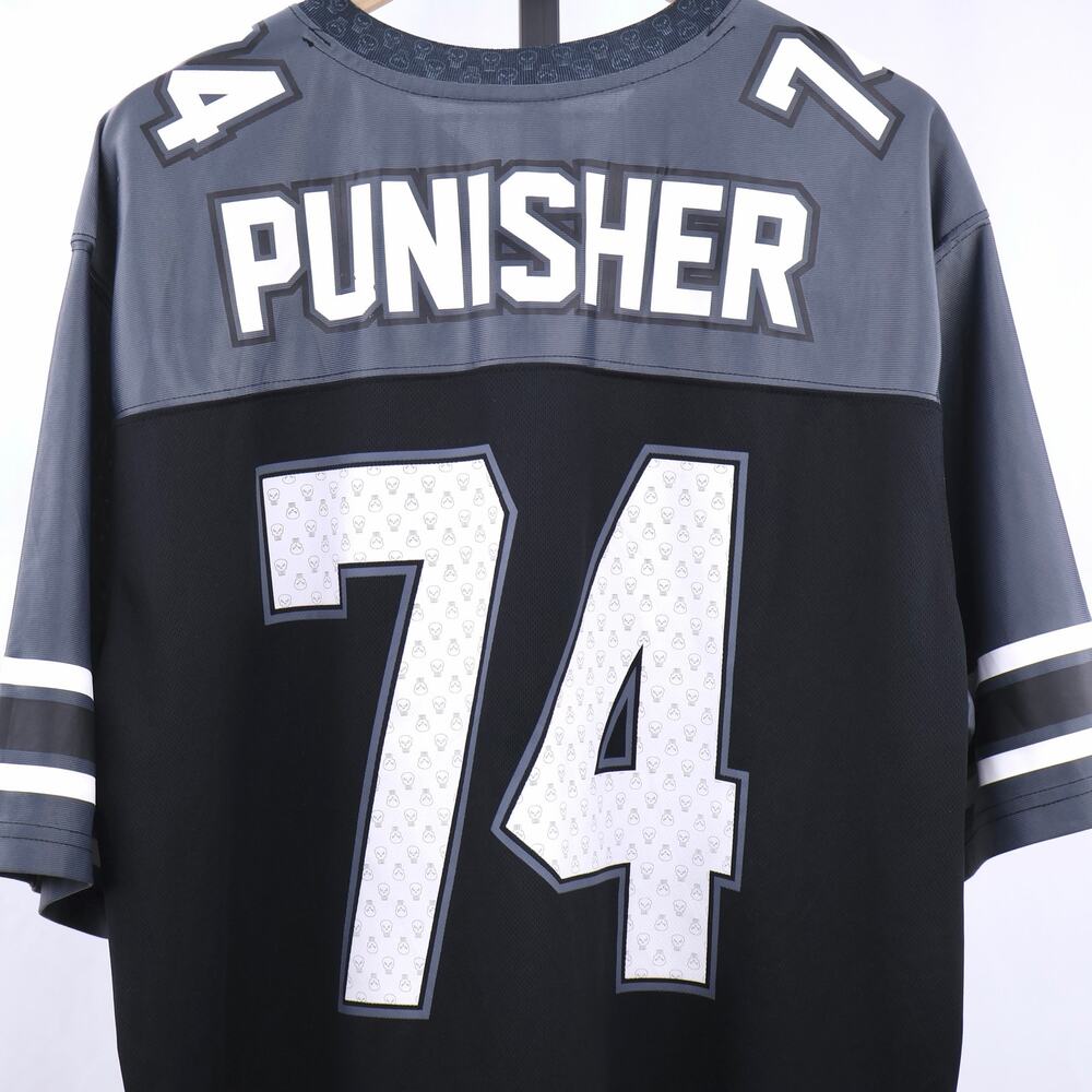 Marvel Punisher Football Jersey Mens 2XL Black Gray #74 Skull Graphic - Picture 2 of 6